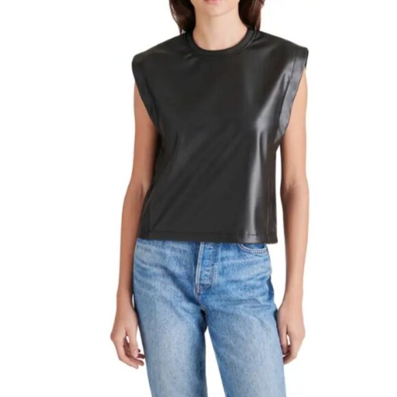 Steve Madden Tops - STEVE MADDEN Faux Leather Muscle Tee L